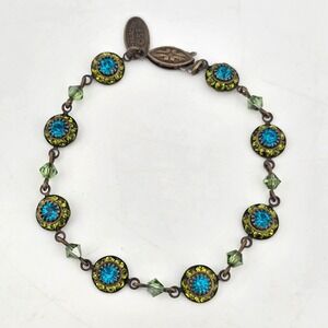 LIZ PALACIOS Swarovski Crystal Bronze Tone Blue & Green Bracelet 7"